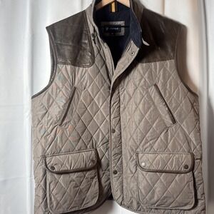 Men's Cremieux Quilted Vest Faux Suede Brown Shoulder Patches Full Zip XXL